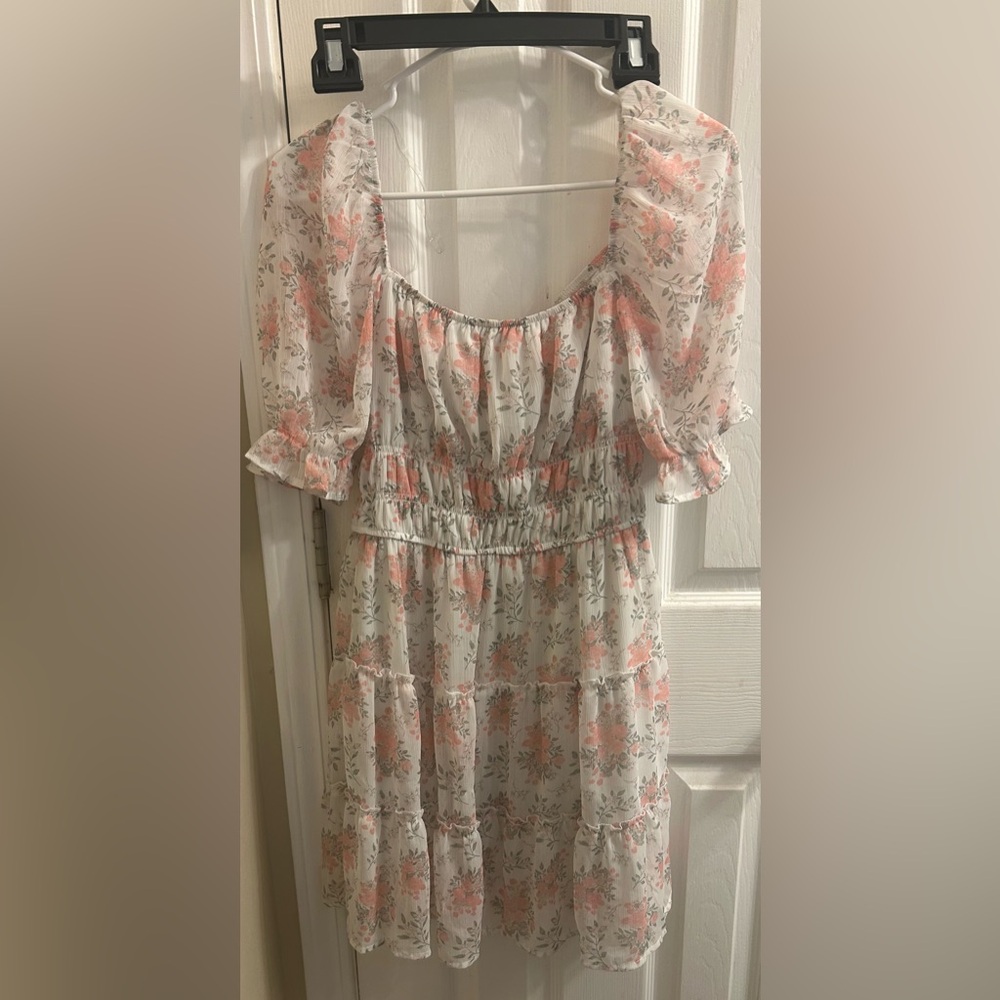 Trixxi Floral Dress with Pink and Gray Accents